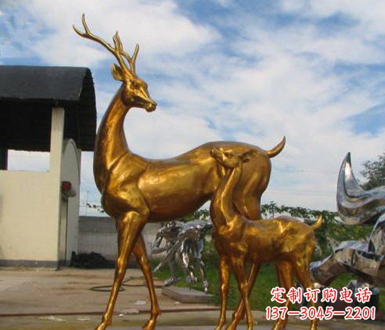 张掖铜雕园林动物母子鹿雕塑