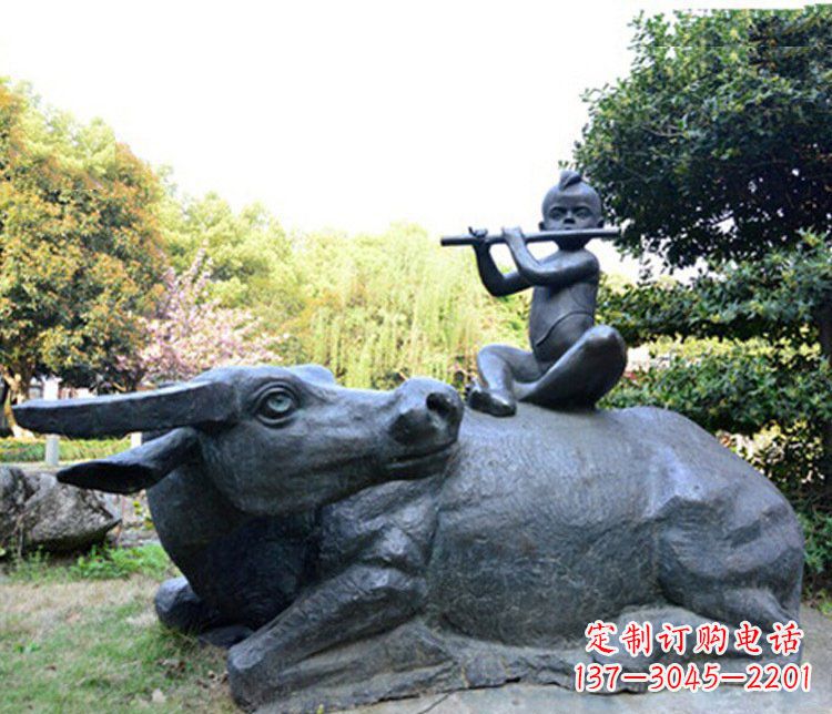 张掖铜雕园林牧童骑牛景观摆件