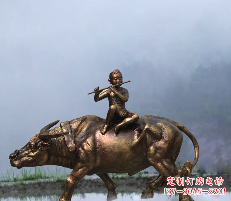 张掖铜雕园林牧童骑牛