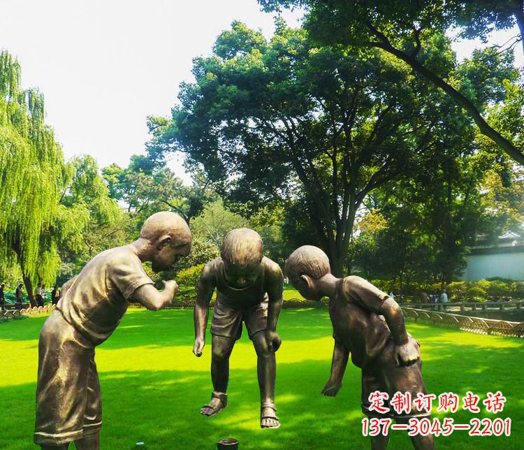 张掖铜雕园林玩陀螺儿童雕塑