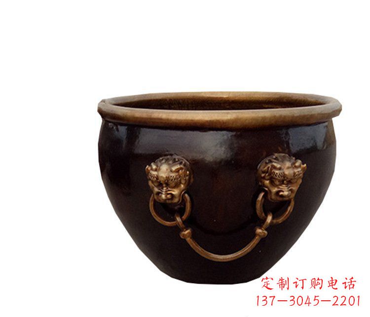 张掖铜雕圆形荷花水缸雕塑 (4)