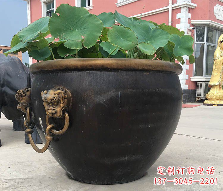 张掖铜雕圆形荷花水缸雕塑 (3)