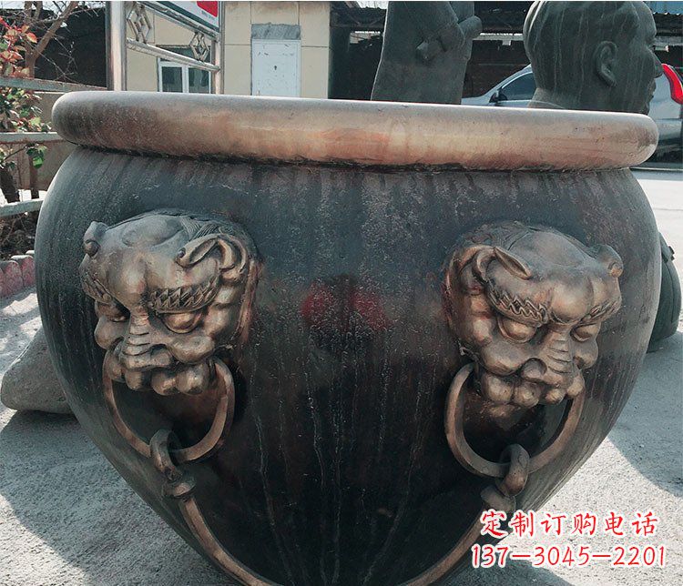 张掖铜雕圆形荷花水缸雕塑 (6)