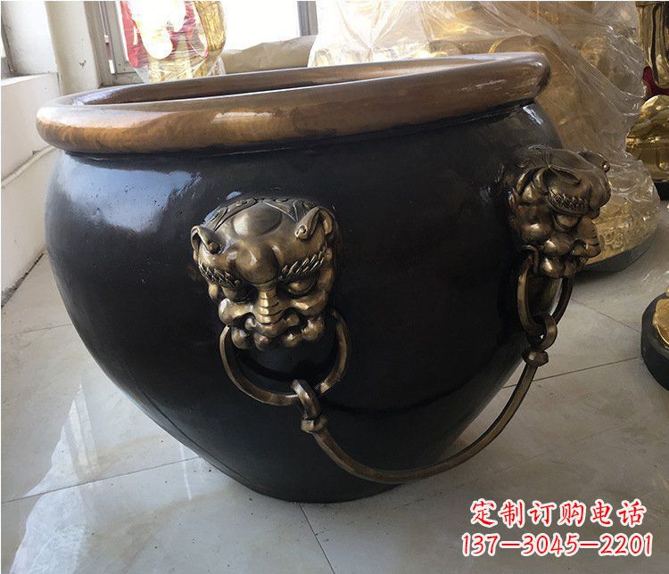 张掖铜雕圆形荷花水缸雕塑 (5)