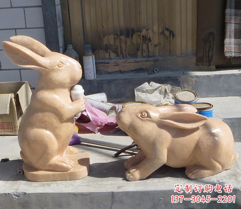 张掖兔子石雕公园动物摆件