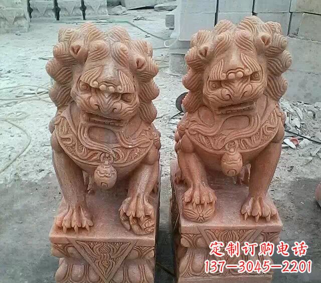 张掖晚霞红传统狮子石雕