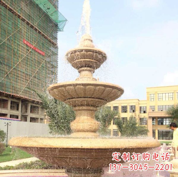 张掖晚霞红大型多层喷泉石雕