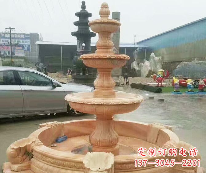 张掖晚霞红多层大型石雕喷泉 (3)