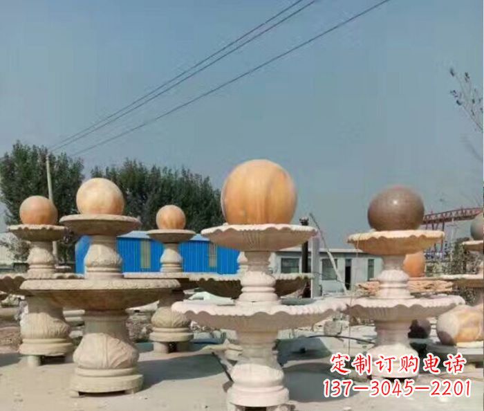 张掖晚霞红多层风水球喷泉石雕