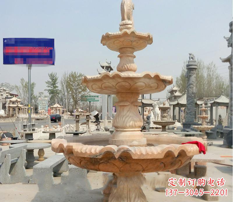 张掖晚霞红喷泉喷水盆石雕