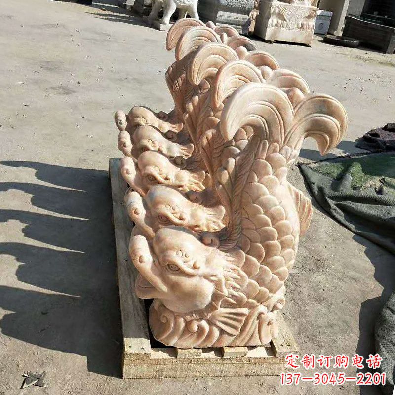 张掖晚霞红喷水鱼石雕-园林水景喷泉动物雕塑摆件