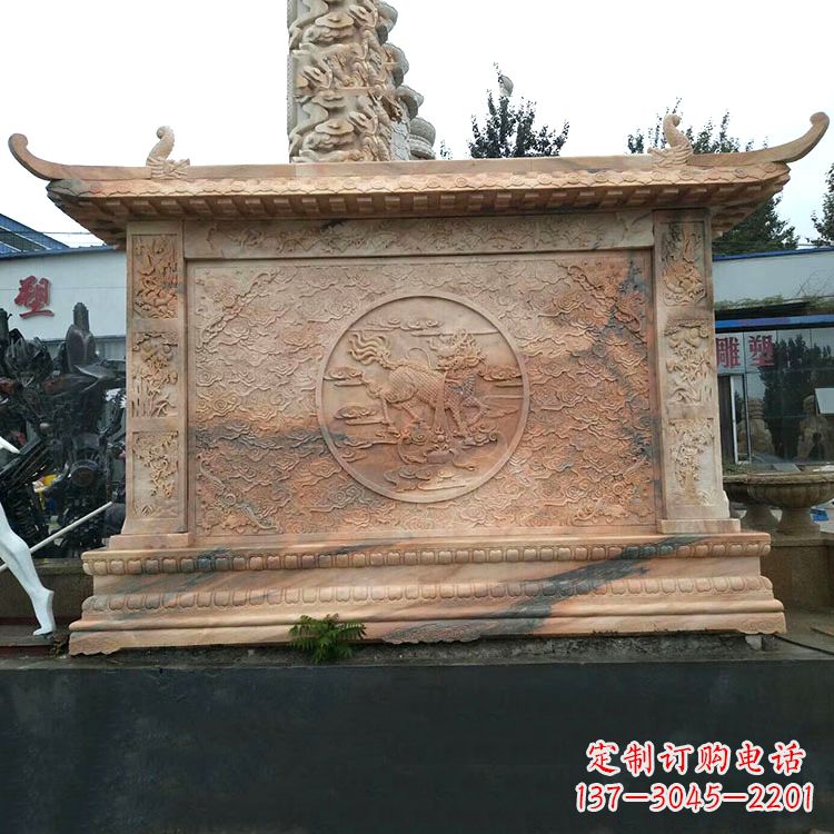 张掖晚霞红麒麟影壁墙石雕