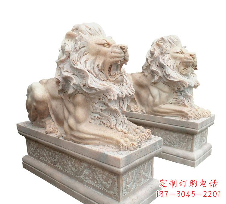 张掖晚霞红石材欧式狮子