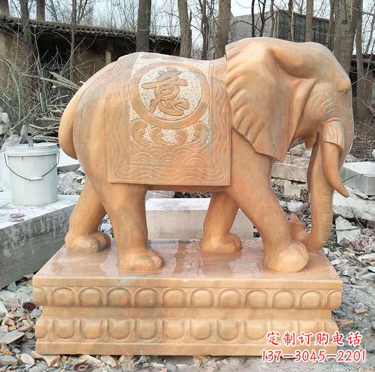 张掖晚霞红石材大象雕塑