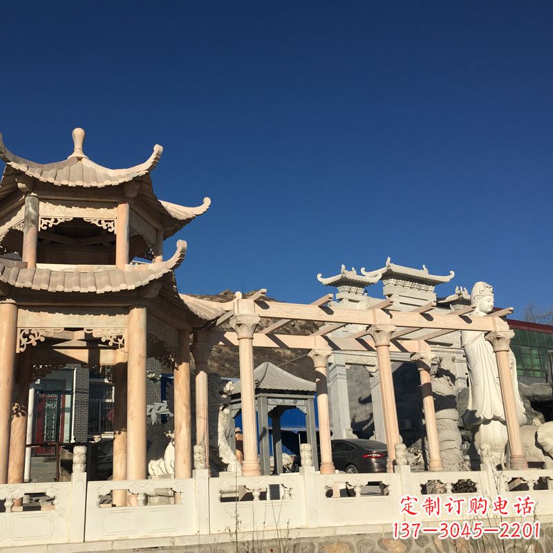 张掖晚霞红石雕凉亭花架