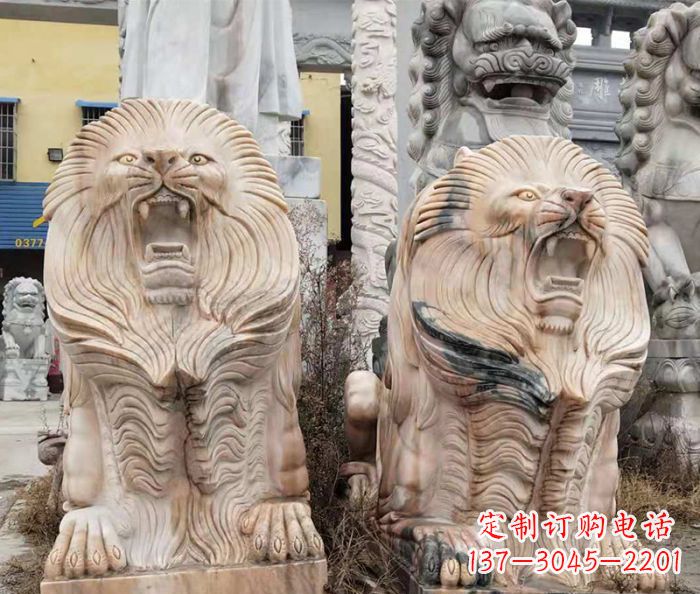 张掖晚霞红石雕欧式石狮子