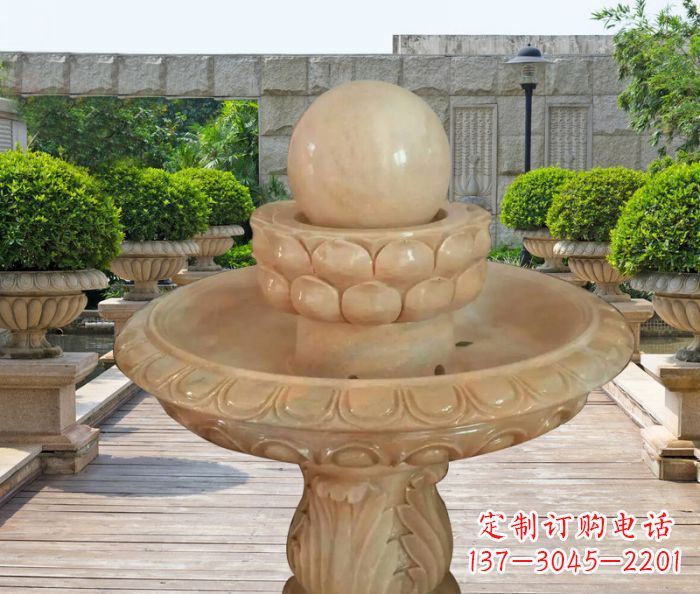 张掖晚霞红双层风水球公园喷泉石雕 (2)