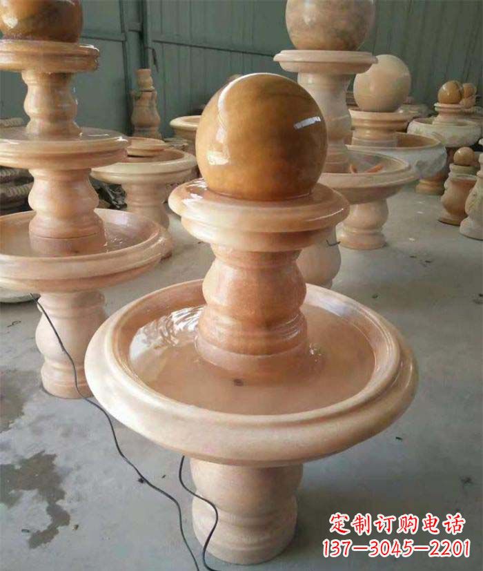 张掖晚霞红双层风水球别墅喷泉石雕