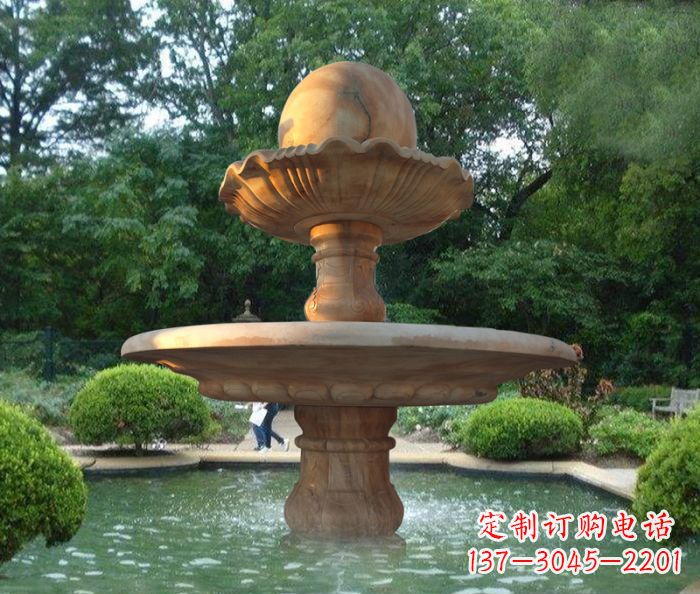 张掖晚霞红双层风水球喷泉公园石雕