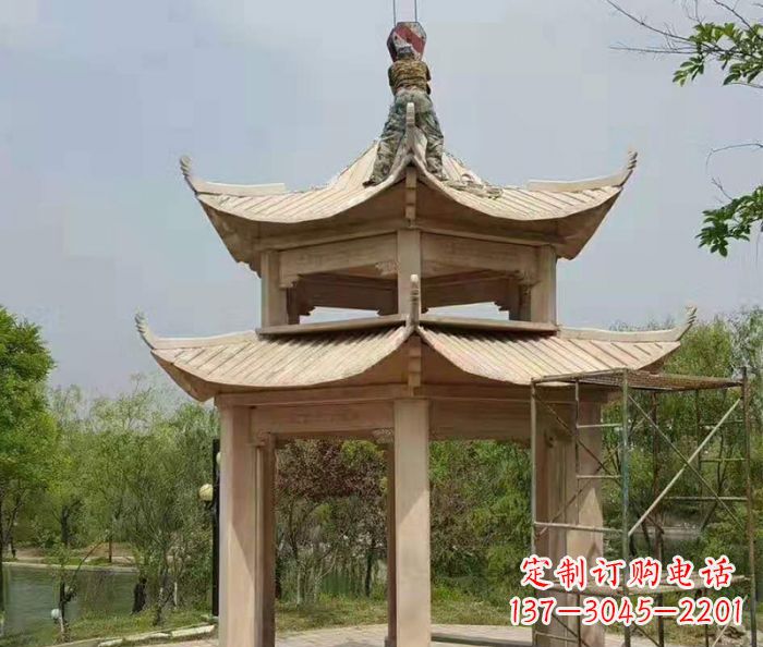 张掖晚霞红双层凉亭石雕 (2)