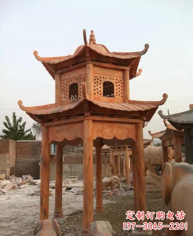 张掖晚霞红双层凉亭石雕