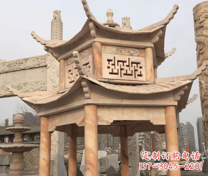 张掖晚霞红双层石雕凉亭