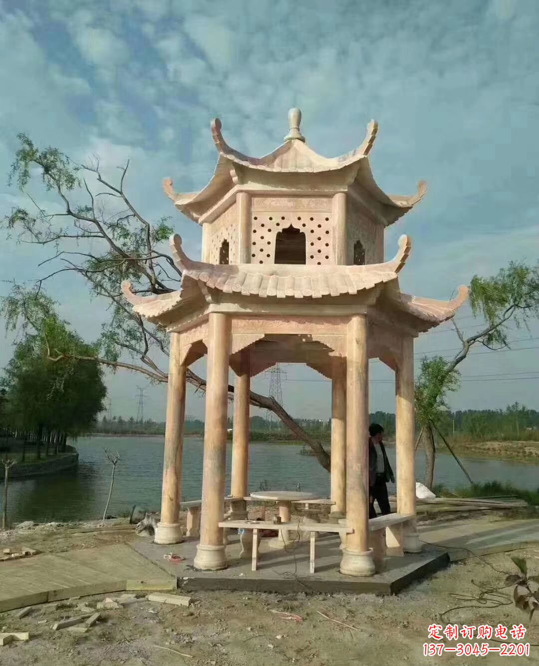 张掖晚霞红双层石凉亭 (2)
