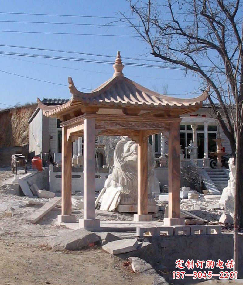 张掖晚霞红四角凉亭景观石雕