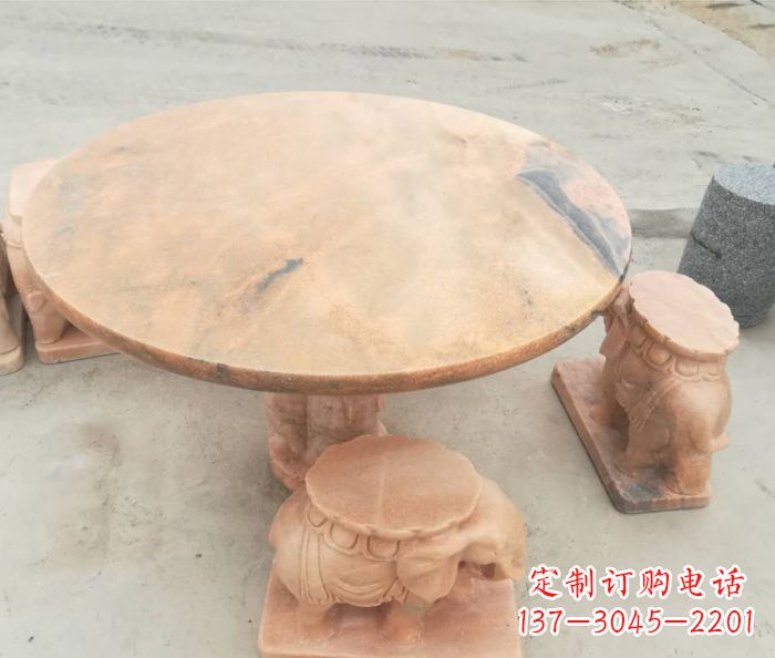 张掖晚霞红小象桌凳别墅石雕 (4)