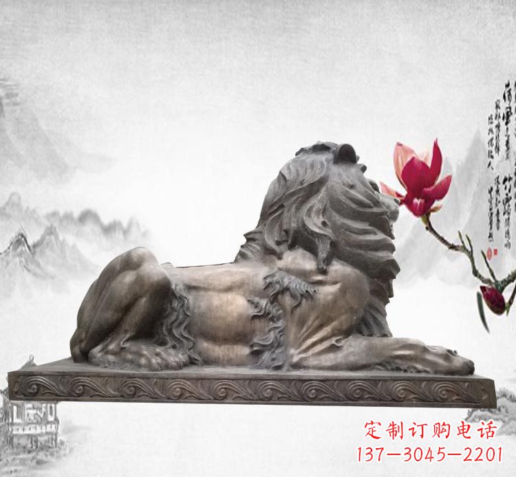 张掖卧着的西洋狮子铜雕
