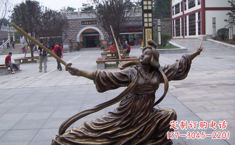 张掖舞剑的古代美女古代人物铜雕