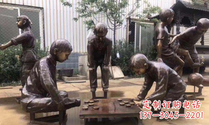 张掖下象棋儿童铜雕 (2)