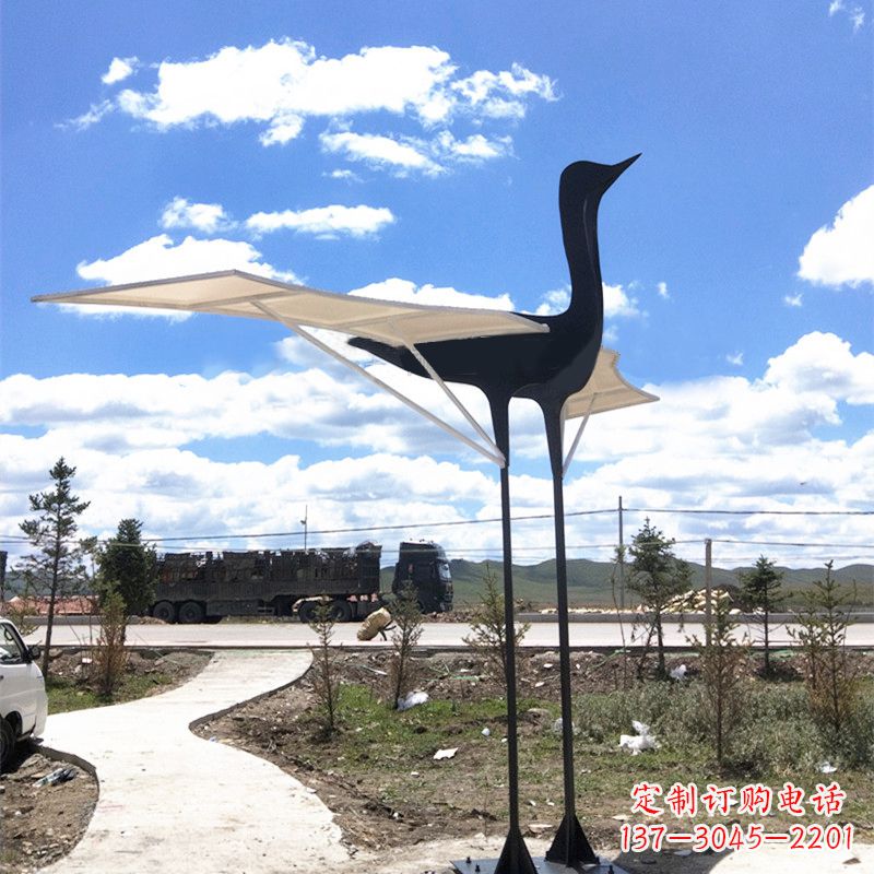 张掖仙鹤不锈钢遮阳亭景观雕塑