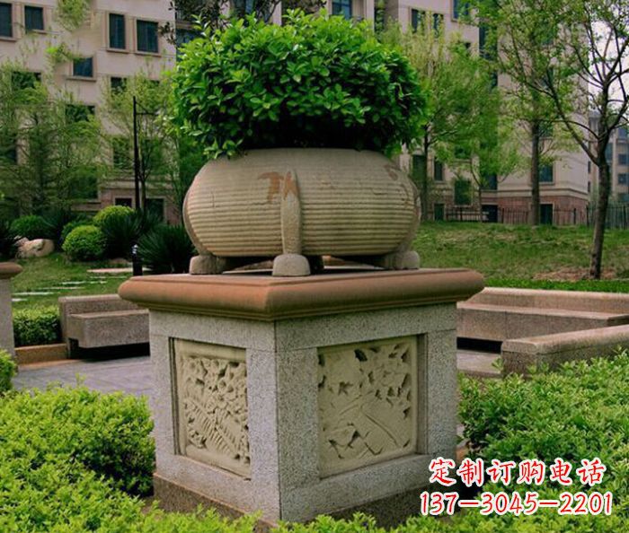 张掖小区景观大理石花盆石雕 (3)