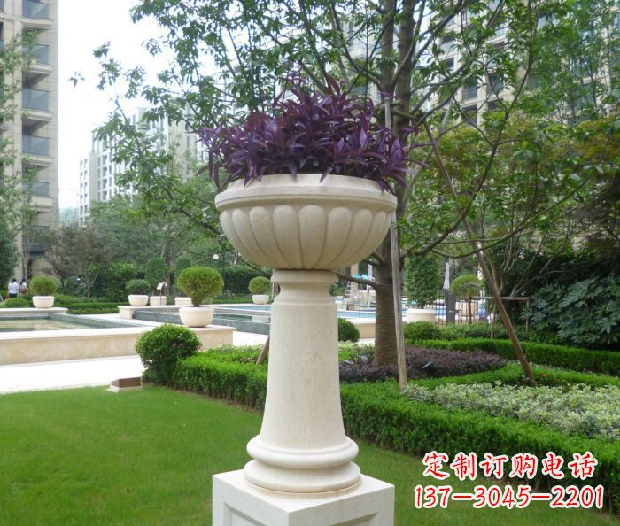 张掖小区景观汉白玉花盆石雕 (2)