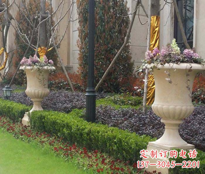 张掖小区景观汉白玉花盆石雕