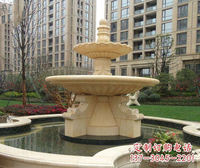 张掖小区景观晚霞红多层喷泉石雕 (3)