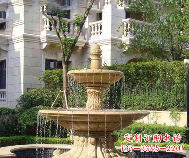 张掖小区景观晚霞红多层喷泉石雕 (4)