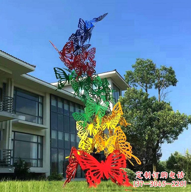 张掖小区园林不锈钢彩色蝴蝶景观雕塑