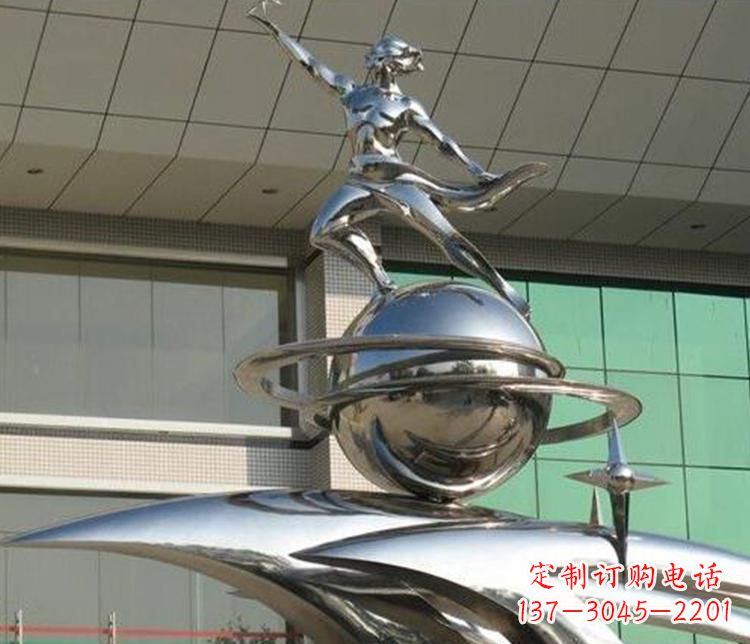张掖校园不锈钢地球和学生景观雕塑