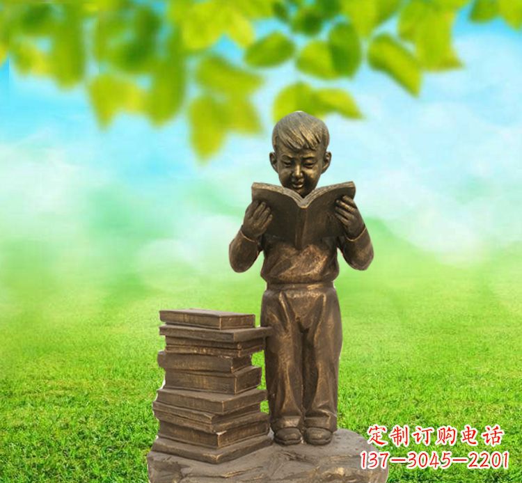 张掖校园读书的小男孩铜雕