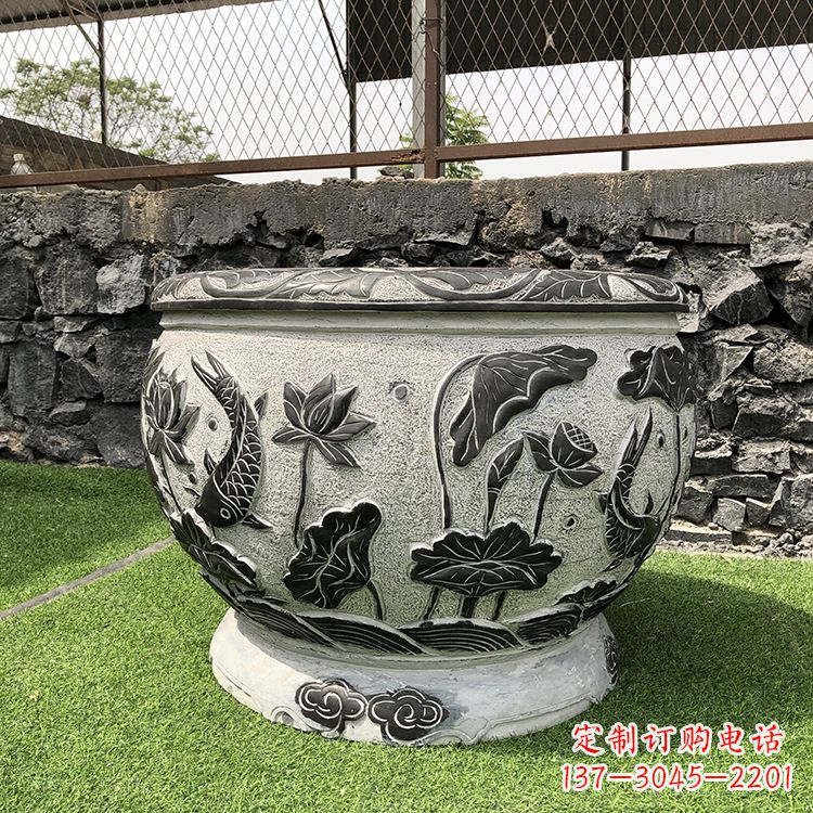 张掖鱼纹水缸石雕