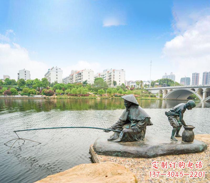 张掖渔翁钓鱼公园景观铜雕