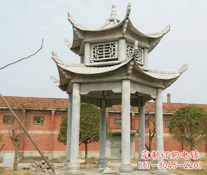 张掖园林仿古双层石雕凉亭 (2)