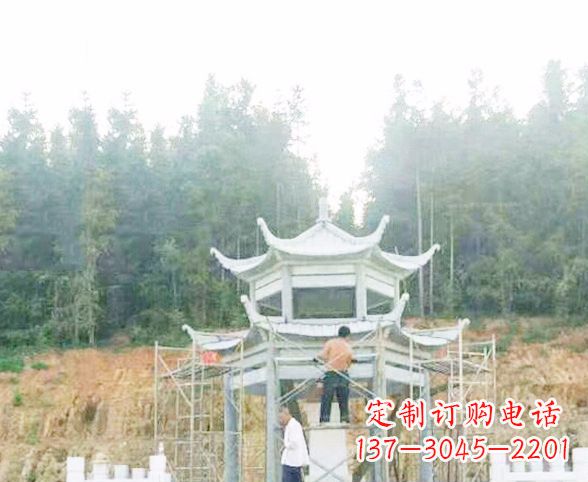 张掖园林仿古双层石凉亭景观石雕 (2)