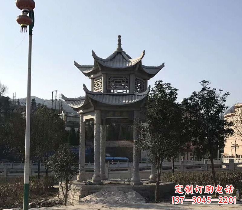 张掖园林仿古双层石凉亭景观石雕 (4)