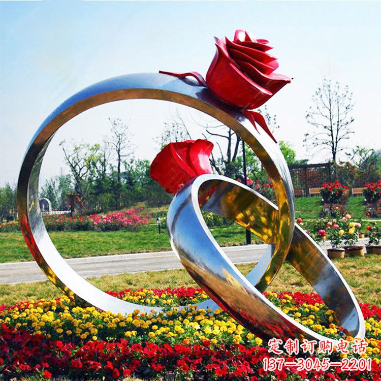 张掖园林花丛不锈钢玫瑰花戒指雕塑