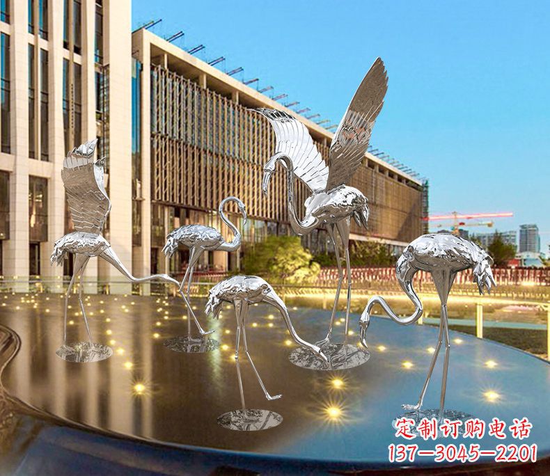 张掖园林火烈鸟不锈钢雕塑