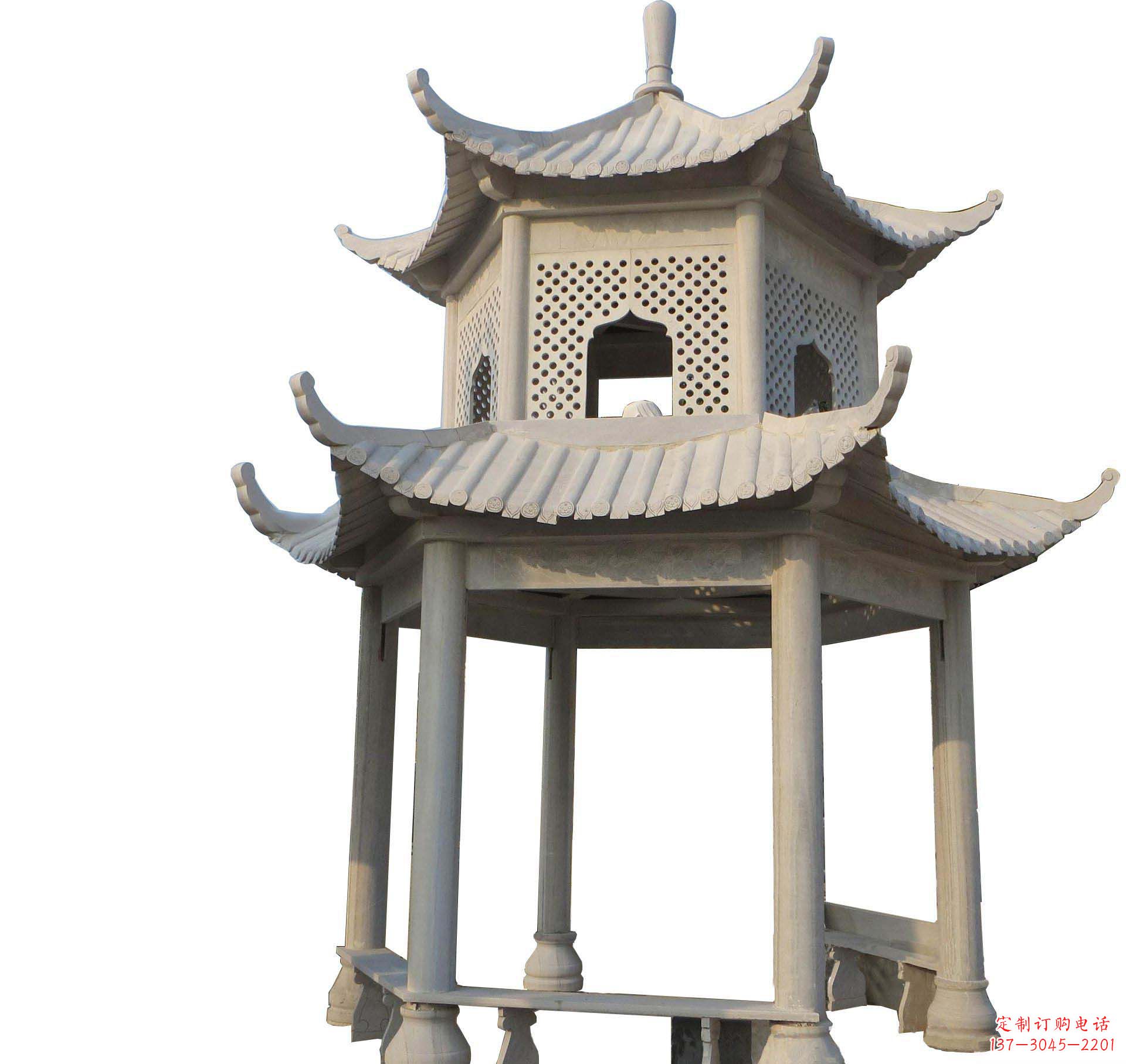 张掖园林景观大理石六角石雕双层凉亭
