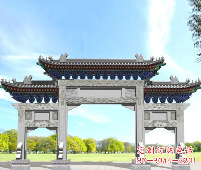张掖园林景观仿古三门石牌坊